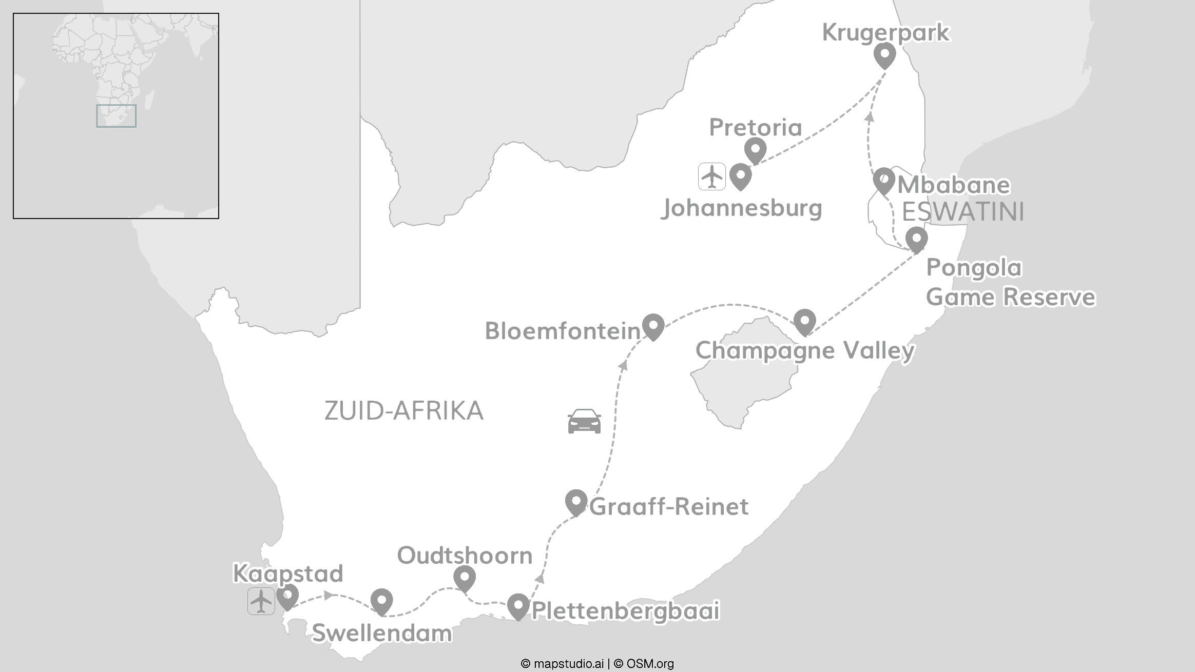 All around Zuid-Afrika: van Kaap naar Krugerpark